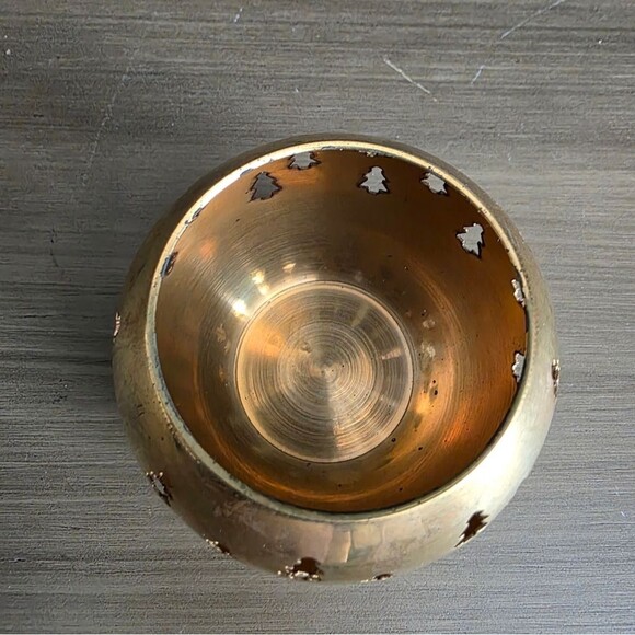 Vintage Pierced Perforated Brass Christmas Votive Candle Holder - Picture 3 of 8